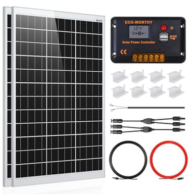 ECO-WORTHY Solar Panel Kit 240W 12V System Power 1kWh/Day Off-Grid for Motorhome Car Boat Camping Shed:2pcs 120W Mono Solar Panel + 30A PWM Solar Charge Controller + Z Brackets+ Solar Extension Cables