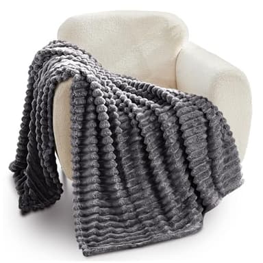GC GAVENO CAVAILIA Ribbed Blanket Throw | Fluffy Fleece Throws For Sofas, Bed, Settee, Couch | Comfortable Extra Large Blankets & Throws | King Size 200x240 Cm | Charcoal