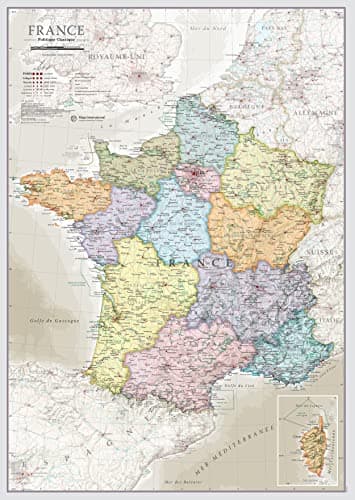 Wall Map of France - 84 x 118 cm – Poster of French Regions & Departments Visited – Maps International + 50 Years of Experience in Cartography