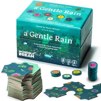A Gentle Rain – Calming Tile-Laying Puzzle Game – Mindful Solo, 2-Player, or Cooperative Play in 15 Minutes – Soft-Touch Tiles & Wooden Blossoms – Compact, Giftable, Family-Friendly Board Game