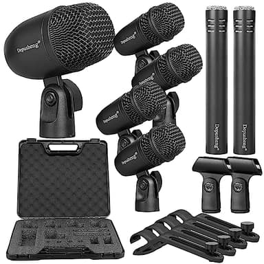 Depusheng 7 Piece Drum Microphone Set with 5 Dynamic Percussion Microphones and 2 Percussion Condenser Microphones, Ideal for Instrument Recording and Music Production