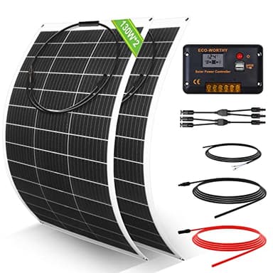 ECO-WORTHY 260Watt 12Volt Flexible Solar Panel Kit for Off Grid Home RV, Boat and Uneven Surfaces:2pcs 130W Mono Solar Panel + 30A 12V Charger Controller + Solar Cable + Tray Cable + Y Branch