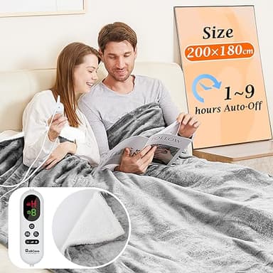 Mia&Coco Electric Heated Blanket Throw Flannel Sherpa Fast Heating 200x180cm, 10 Heat Levels & Up-to-9-Hours Auto-Off Timer & LED Display, for Home Office Use, Machine Washable, ETL Certified,Grey