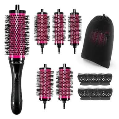 Yocdunm Round Hair Brush Set Detachable Handle Hair Roller Brush 3 Sizes Round Hair Brush for Blow Drying with 6 Positioning Clips,6 Barrels 1 Handle (Rose Red)