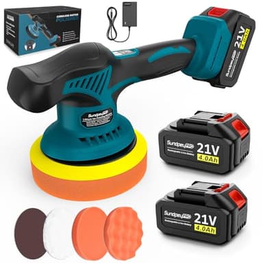Cordless Car Buffer Polisher 21V - SundpeyPRO 6 Inch Car Buffer with 8 Variable Speed & 2 X 4.0Ah Battery - 6000RPM Portable Dual Action Polisher for Car Detailing Waxing Polishing Scratch Removing