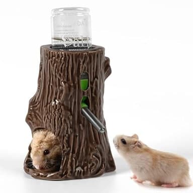 Kelivi Hamster Water Bottle for Glass Tank, 3-in-1 Adjustable 80ML Gerbil Water Holder with Stand Holder, Chew Proof Ceramic Water Dispenser for Dwarf Syrian Hamster (Brown, Water Bottle With Stand)