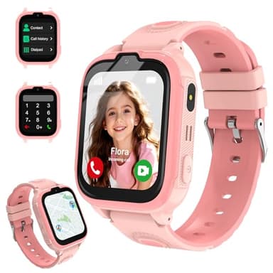 POFIBO 4G Kids Smartwatch with GPS Tracker – Video Call, Voice Chat, SOS, Games, Alarm Clock, School Mode, Flashlight, Smart Watch for Boys & Girls 4–16 Years(Pink)