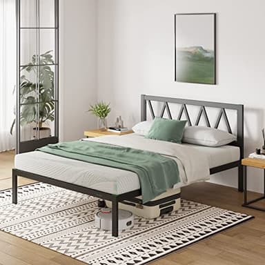 Novilla 30.5cm Metal Small Double Bed Frame, 4FT Bed Frame with Headboard, Engineered Wood Slat Support, Solid Support Leg, Easy Assembly, Underbed Storage Space, 120x190cm, Black