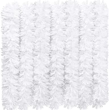 LATERN 10m Christmas Tinsel Garland, White Color Metallic Tinsel Chunky Glittering Tinsel Thick Shiny Garland for Christmas Tree Decoration