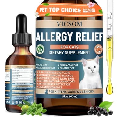 Liquid Allergy Support for Cats, Cat Itchy Skin Support for Paws, Eyes, Ears, Stop Licking & Scratching, Calms Dry Skin, Digestive Comfort & Daily Skin Care for Cats, Chicken Flavor- 60ml