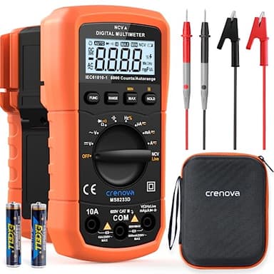 Crenova MS8233D Digital Multimeter 6000 Counts Multi Tester Voltmeter Ammeter Ohmmeter Measures Voltage Current Resistance Capacitance Continuity Diode Frequency NCV with Test Leads Backlight LCD