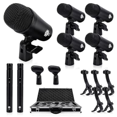 W IN-MIX G7 7-Piece Wired Dynamic Drum Mic Kit (Whole Metal)- Kick Bass, Tom/Snare & Cymbals Microphone Set - Use for Drums, Vocal, Other Instrument Complete with Thread Clip, Inserts, Mics Holder