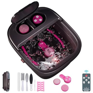 Beinilai Collapsible Foot Spa Massager with Heater,Remote Control,Temp Control,3 Pedicure Attachments,Pedicure Foot Bath with Bubble and Handle for Relive Stress