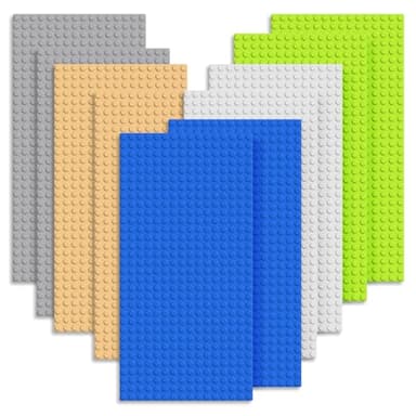 10 Pack Classic Building Brick Baseplates, 12.9 x 25.6 CM Rectangle Building Base Stacked and Assembled, 100% Compatible with All Mainstream Brands, a Variety of Colors can be Matched at will