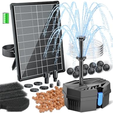 Biling Solar Pond Filter Pump with Battery Backup 8W Solar Garden Fountain with 3600mAh Battery Backup Filter Clean for Small Pond Water Feature Waterfall, Work Stable in Daytime