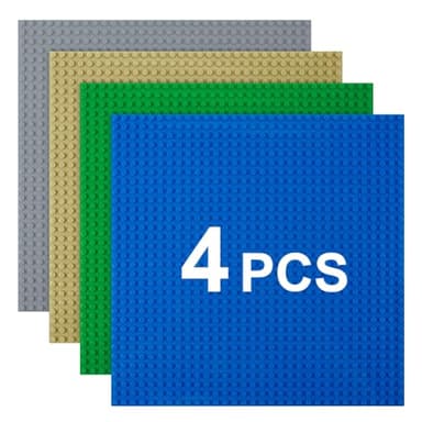 HOTUT Classic Baseplates, 4 Pack Square 32x32 Stud Building Base, 10"×10" Large Building Board Base Plates, 100% Compatible with All Major Brands, Build and Display Board Set - Grey/Green/Sand/Blue