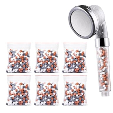 6Pcs Mineral Balls Negative Ion, Replacement Bio-Active Stone Shower Head Beads PH Balance Mineral Balls Tourmaline Balls Showerhead Filter for Hard Water Filtration Remove Chlorine Fluoride Impuritie