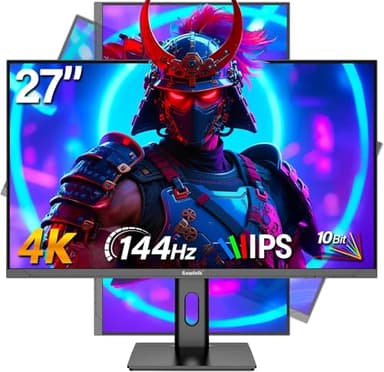 Gawfolk 27 inch 4K Gaming Monitor, UHD 3840 x 2160p 144HZ PC Computer Monitors IPS Screen for Home & Office, Height Adjust, Support HDMI 2.1, DP 1.4,Wall Mount Compatible