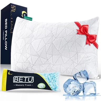 BETU Cooling King Size Pillow, Shredded Memory Foam Cool Pillow for Hot Sleepers, Adjustable Firm Soft Support Bed Pillows Perfect for Back Neck Pain and Side Sleeping with Pillows Case Cover, White