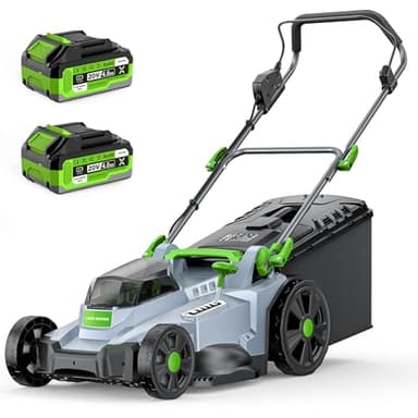 Cordless Lawnmower, ETOOLAB Lawnmower with Brushless Motor up to 500m², 43cm Cutting Width, 6 Cutting Heights, 2 * 4.0Ah Battery and Charger, 50L Bag