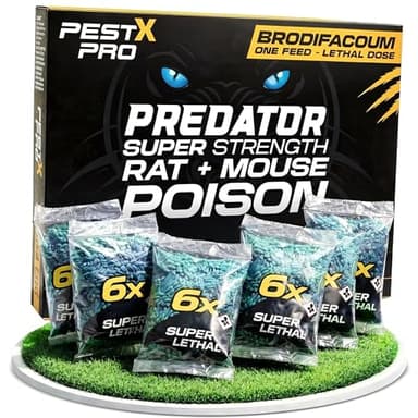 Pest X Pro Predator Rat Poisoning Super Strength (3 Pack) - Powerful Single Feed Rat Killer & Mouse Poison - Brodifacoum in Easy To Use Sachets - Indoor & Outdoor Rodent Control