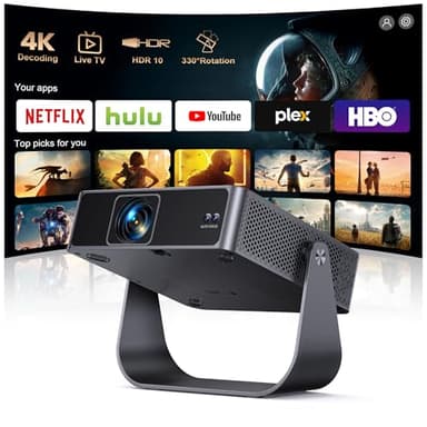 Smart Projector [Compatible with Netflix/Disney/Live TV & 330° Rotatable] Mini Portable Projector 4K Auto Focus& 6D Keystone, PUTRIMS Native 1080p Projectors 30000Lumen WiFi Bluetooth for Home Outdoor