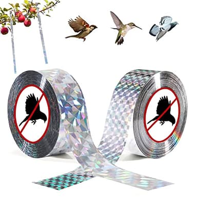 2 Roll Bird Scare Tape, 328ft Double Sided Bird Repellent Holographic Flash Tape, Reflective Bird Control Tape to Scare Pigeon Woodpeckers Swallows Birds Away for Garden Farm Orchard (2.4cm x 100m)