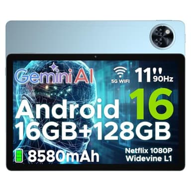 DOOGEE U11 Android 16 Tablet 11 Inch - 2025 Newest Android Tablets 16GB+128GB/2TB, 8580mAh, 90 Hz Octa-Core Gaming Tablet, Widevine L1, Gemini AI, 1080P, BT 5.0, 5G WiFi, 13MP+5MP, GPS, OTG - Blue