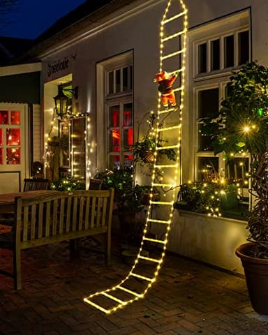 NEXVIN 9.9Ft Christmas Ladder Lights with Santa Claus - 338 LED Christmas Lights, 8 Modes, Timer Memory Function, Mains Powered, Indoor/Outdoor Garden & Xmas Tree Decorations (Warm White)