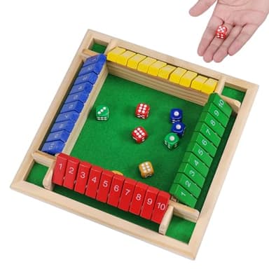 Fentar Shut the Box Game 4 Player, Puzzle Dice Games, Premium Wooden Board Game, Fun Close the Box Game, Colorful Wooden Games with 8 Dices, Educational Table Math, Holiday Games for Family