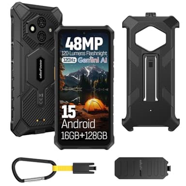 Ulefone RugKing 3 Pro Rugged Smartphone, 128GB/2TB TF, Android 15 Armor Smart Phone, 48MP Waterproof Camera, 6.56" SIM-Free & Unlocked Mobile Phones, 4G 3-Card Slot, 5700mAh Dock Charging, NFC, Black