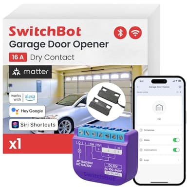 SwitchBot WiFi Smart Garage Door Opener, Matter Certified, Alexa/Google/Siri/IFTTT Supported, Most Garage Door Supported, App Control, Multiple Notification Modes, No Hub Required