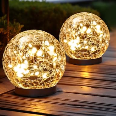 JKIMK Outdoor Solar Lights, Waterproof, Solar Balls for Garden, Crackle Glass, for Decorating Patios, Courtyards, Lawns