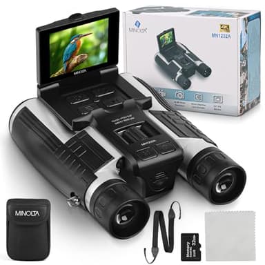 Minolta 12x32 Digital Binoculars - 4K UHD Video Camera, 48MP Photo, 8X Digital Zoom, IPS Anti-Glare Screen, Fog-Resistant Optics, Compact, Ideal for Birdwatching & Travel Hunting