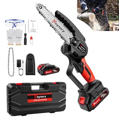 21V 700W 6 Inch Electric Chain Saws to Cut Wood and Trees, Lightweight Mini Electric Chainsaw with 1500mAh Rechargeable Battery, 2 Chains, Powerful Wood Cutter for Tree Branch Wood Cutting, Red