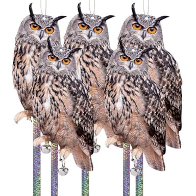 Fake Owl Decoy to Scare Birds, 5PCS Hanging Reflective Bird Device Outdoor Bird Scarer to Keep Birds Pigeon Woodpecker Away from Patio Garden