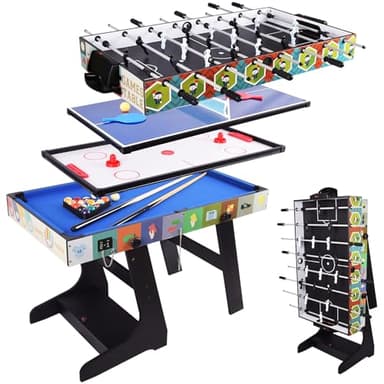 DRM 4 in 1 Folding Combo Game Table, Billiards Table, Pool/Snooker Table,Hockey Table,Table Tennis Table,Football Table with Parts Storage Box,4FT
