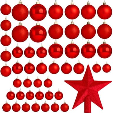 EcoNour Christmas Tree Baubles 50Pcs Red – Shatterproof Xmas Ornaments Balls Set for Christmas Decorations & Christmas Tree Decor