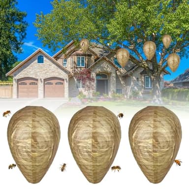3 PCS Wasp Nest Decoy | Waterproof Fake Wasp Nest - Deterrent Fake Nests Outdoor Hanging for Effective Keeps Wasps Away Bee Deterrent for Patio Home and Garden (Brown)