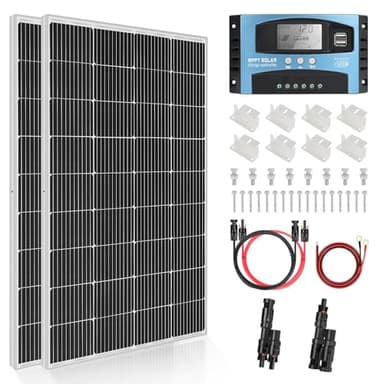 【360W MPPT Solar Panel Kit】DERUXI 2x180W Caravan Solar Panel Kit 1.44kWh/Day for Motorhome RV: 2Pcs 180W 12V Mono Solar Panels+30A MPPT Solar Charge Controller+T Branch Connector+Solar Cable+Z Bracket