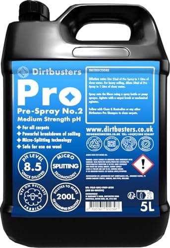 Dirtbusters Pro Carpet Cleaner Solution Pre Spray, Medium pH 8.5, For Cleaning Natural & Synthetic Carpet & Upholstery (5L)