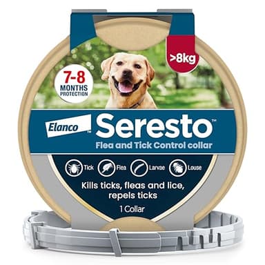 Seresto Flea and Tick Control Collar For Dogs Over 8kg (1 Collar), Long-Lasting & Simple Treatment For Dogs, 7-8 Months Of Protection, Keeps Pets Protected From Fleas & Ticks