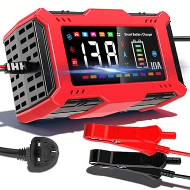 AILRINNI 10-Amp Car Battery Charger, 12V Smart Car Battery Charger AU Plug,Trickle Charger for Car - Smart Fully-Automatic Battery Maintainer with Temperature Compensation and LCD Display