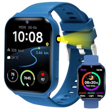 Tzzulsx Kids Smart Watch with 18 Educational Games, Sleep Tracker & Camera - 1.83 Inch Touch Screen Fitness Tracker with Pedometer, Alarm, Flashlight for Boys and Girls