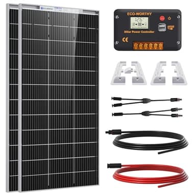 ECO-WORTHY 390W Solar Panel Kit 12V 1.56kWh/Day for Motorhome Caravan: 2pcs 195W Bifacial Solar Panels + 30A 12V/24V Charger Controller + Motorhome Mounting Brackets + Extension Cables