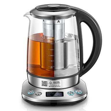 FOHERE Electric Kettle With Temperature Control And Tea Infuser 1.7L Electric Kettle Glass And Stainless Steel Hot Water Kettle, 2 Hours Keep Warm