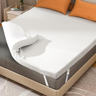 DOPEDIO Memory Foam Mattress Topper Double Bed,OEKO-TEX Certified,Breathable & Anti-Slip Design,Machine Washable Zipped Bamboo Cover(135x190x8cm)