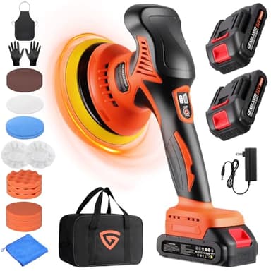 GEARLASSO Cordless Car Buffer Polisher, 8 Variable Speed Car Polisher 2800-6000RPM Car Polishing Machine with 2X 21V 2.0Ah Batteries and 17 Piece Polishing Kit for Car Detailing Scratch Removing