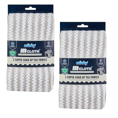 Minky Super Soak Up Tea Towels Grey Pack of 4, Ultra-Absorbent, Powerful High-Density Microfibre, Anti-Bacterial Formulation, Hanging Tag For Easy Storage, Machine Washable