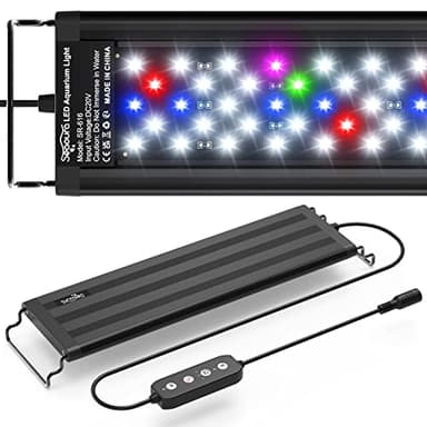 SEAOURA Led Aquarium Light for Plants-Full Spectrum Fish Tank Light with Timer Auto On/Off, Adjustable Brightness, White Blue Red Green Pink LEDs with Extendable Brackets for Freshwater (30-45cm)